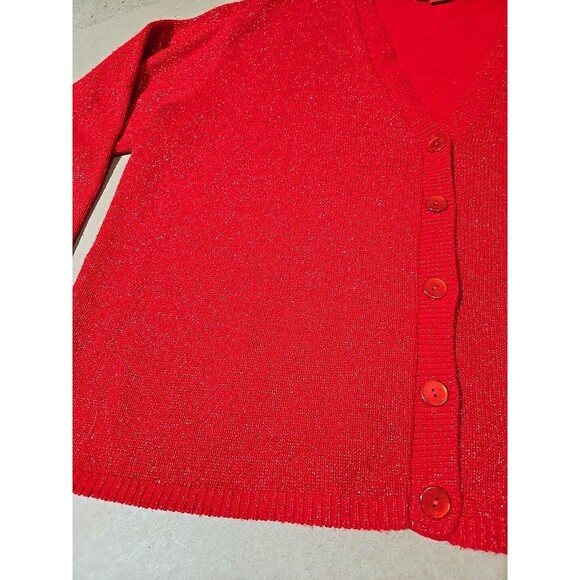 Vintage Carly Blake Red Sparkle Cardigan Top Button Down Knit Sweater XL - Picture 2 of 7